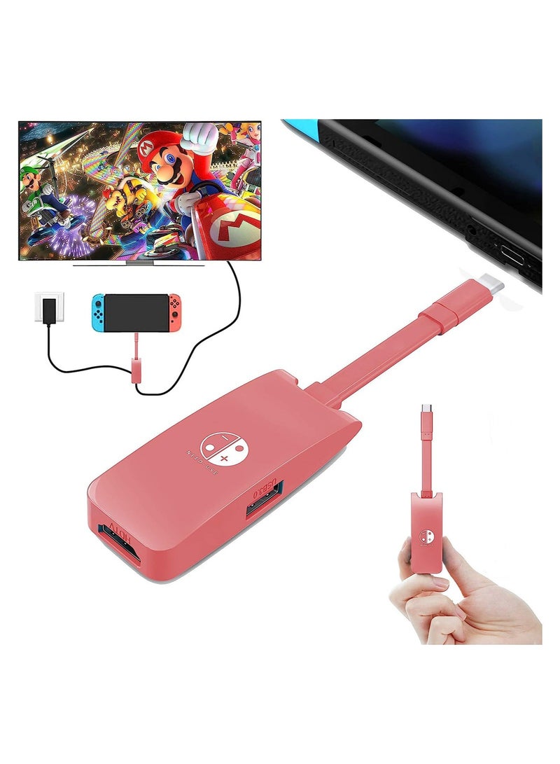 كابتن تيك Switch HDMI Dock Adapter for Nintendo, Mini Portable USB-C to 4K HDMI TV Dock Charging Docking Station Base Adapter Hub, Compatible Suitable Switch OLED/MacBook/Laptop/iPad (Red) - Image 1