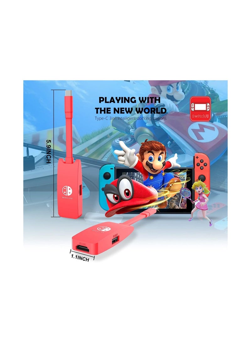كابتن تيك Switch HDMI Dock Adapter for Nintendo, Mini Portable USB-C to 4K HDMI TV Dock Charging Docking Station Base Adapter Hub, Compatible Suitable Switch OLED/MacBook/Laptop/iPad (Red) - Image 5