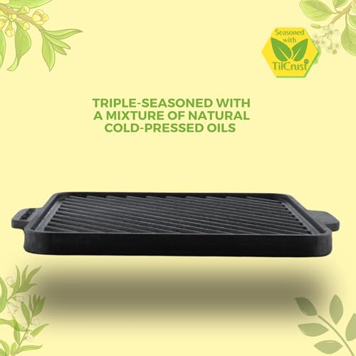 Trilonium Triple-Seasoned Cast Iron Square Reversible Grill Griddle Tawa 27 cms / 10.5 inches - Image 5