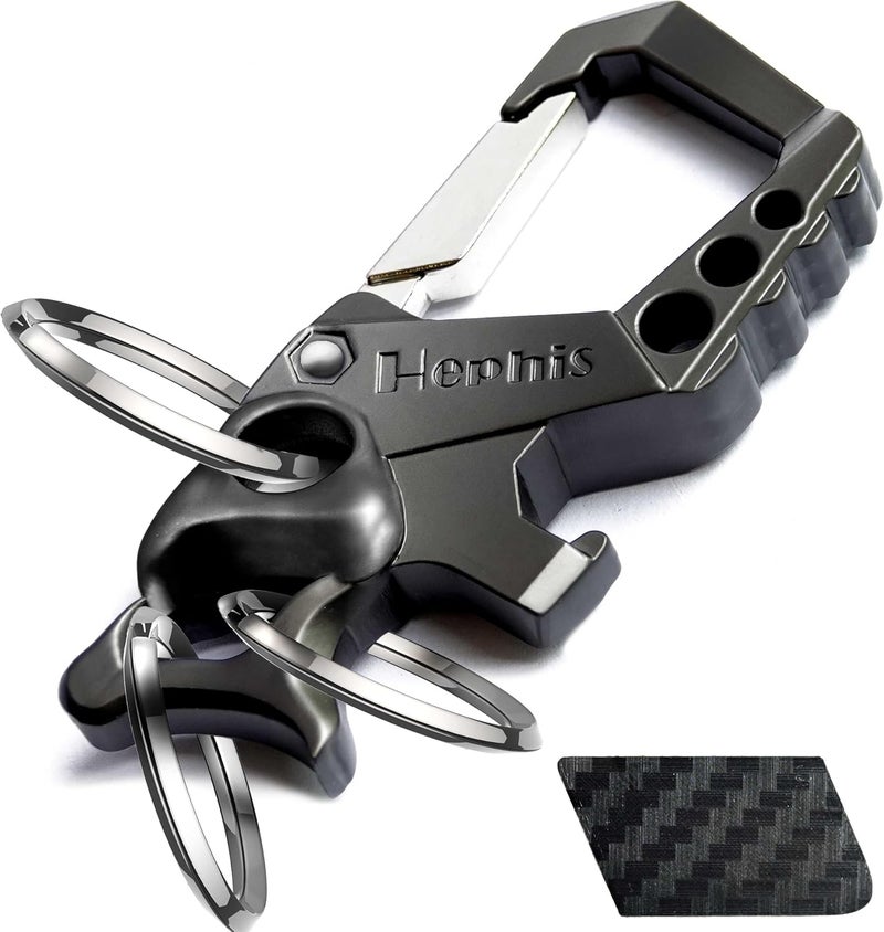 Hephis Heavy Duty Key Chain Bottle Opener,Carabiner Car Key Chains for Men and Women(Black and Gold) - Image 1