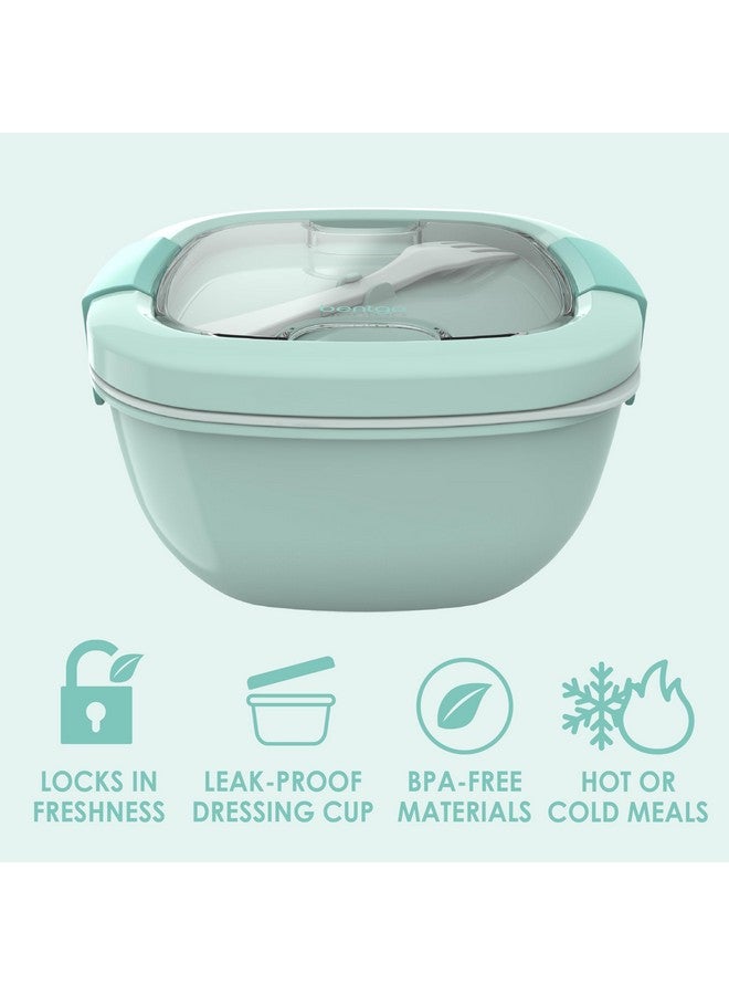 بنتجو وعاء سلطة بينتجو - وعاء سعة 54 أونصة مع صينية إضافات بأربعة أقسام، وحاوية صلصة مانعة للتسرب، وشوكة قابلة لإعادة الاستخدام، وصندوق غداء خالٍ من مادة BPA لتحضير الوجبات وتخزينها؛ صينية بينتو قابلة للإزالة (لون كوستال أكوا) - Image 3