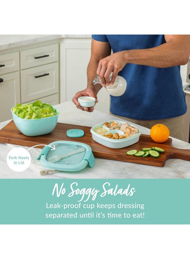 بنتجو وعاء سلطة بينتجو - وعاء سعة 54 أونصة مع صينية إضافات بأربعة أقسام، وحاوية صلصة مانعة للتسرب، وشوكة قابلة لإعادة الاستخدام، وصندوق غداء خالٍ من مادة BPA لتحضير الوجبات وتخزينها؛ صينية بينتو قابلة للإزالة (لون كوستال أكوا) - Image 4