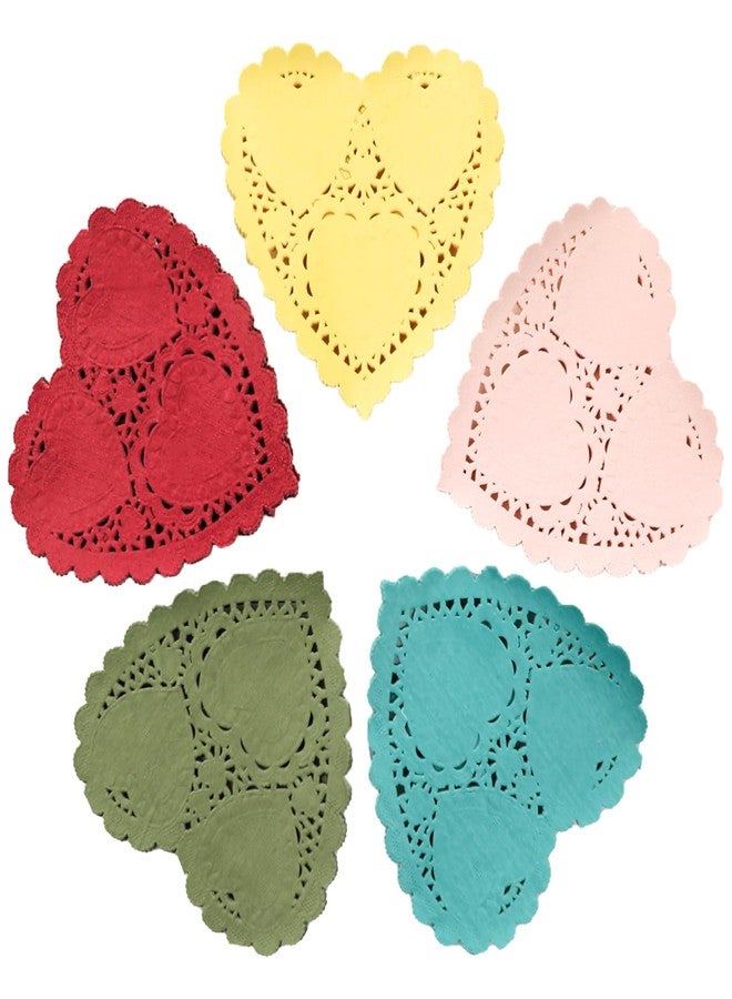 Craftask 250 Pcs 4 Inch Valentine Heart Doilies Paper Lace Doilies, Valentine’s Day and Wedding Decorations (Mixed Color 1) - Image 1