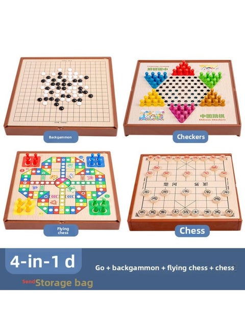 Multi-functional One Chessboard Flying Chess Checkers Backgammon Go Card Beasts Chess Children's Toys Foreign Trade-Color:Four-in-one [large Size] Checkers + Five Pieces + Flying + Chess
