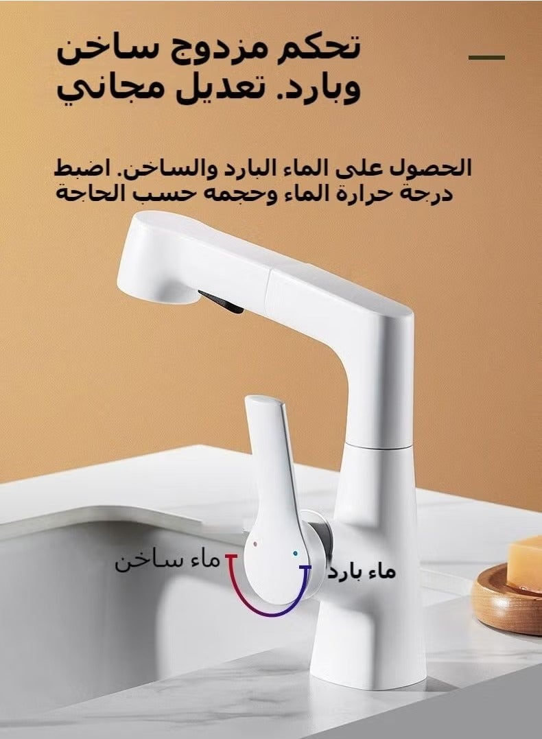 Pull Out Kitchen Faucet, Height Adjustable Kitchen Sink Faucets with Pull Down Sprayer 360° Rotatable Splashproof Kitchen Faucets, Hot and Cold Lift Swivel Matte White Faucet for Kitchen Bathroom Sink - Image 4