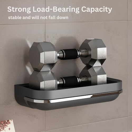 HoopVool Plastic Bathroom Shelf Organizer,Self Adhesive No Drill Shower Shelf Easy Installation, Wall Mounted Shelf, with Towel Napkin Holder with Hook,Used for Bathroom and Kitchen (Flat, White) - Image 5
