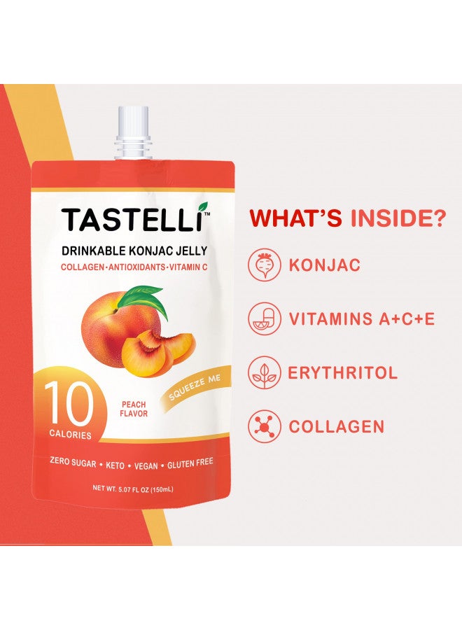 Tastelli Tastelli Konjac Jelly Infused with Collagen Drink + Vitamin C + Antioxidants / 10 Calories, Vegan, Zero Sugar/Healthy Drinkable Dessert Pouch / (Peach) - 150mL x 10 Pouches  - Image 1