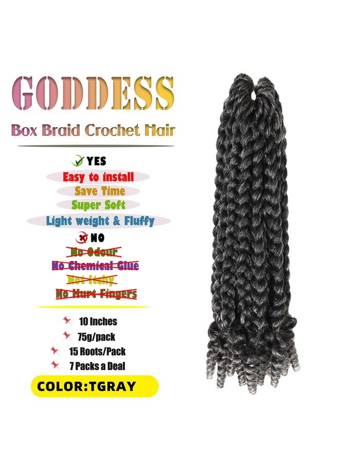 hahoness 7 Packs 10 Inches Goddess Box Braid Crochet Hair with Toni Curl Ends for Black Women,Mother and Baby Kids - Ombre Gray, Bohemian Box Braids Crochet Hair (105 Strands,T1B/Gray) - Image 3