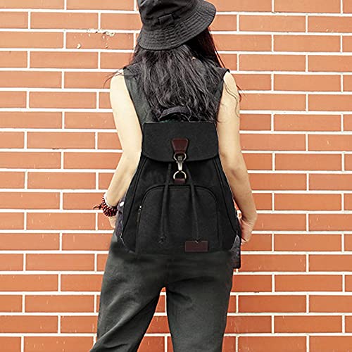 WITERY Backpack Purse for Women- Casual Daypack Small Canvas Backpack with Flap Drawstring, Ladies Multi-Pocket College Bookbag Shoulder Bag Travel Bag for Work Daily Trip - Image 2