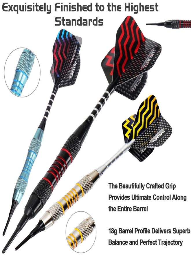 Turnart Darts Plastic Tip - Professional Soft Tip Darts Set for Electronic Dartboard 9 Pcs 18 Grams with 50 Extra Tips 9 Shafts 27 Flights Tool Kit Flight Protectors and Gift Darts Case - Image 3