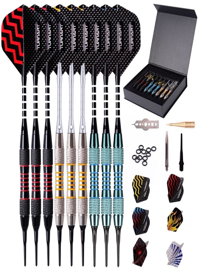Turnart Darts Plastic Tip - Professional Soft Tip Darts Set for Electronic Dartboard 9 Pcs 18 Grams with 50 Extra Tips 9 Shafts 27 Flights Tool Kit Flight Protectors and Gift Darts Case - Image 1