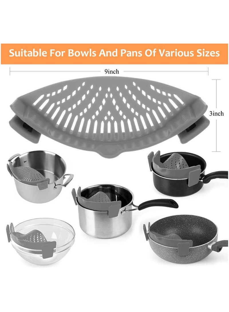 Clip on pot filter, silicone food filter, hands-free pot filter, clip on kitchen food filter, suitable for pasta, spaghetti, ground beef, suitable for all bowls and pots (gray)  - Image 2