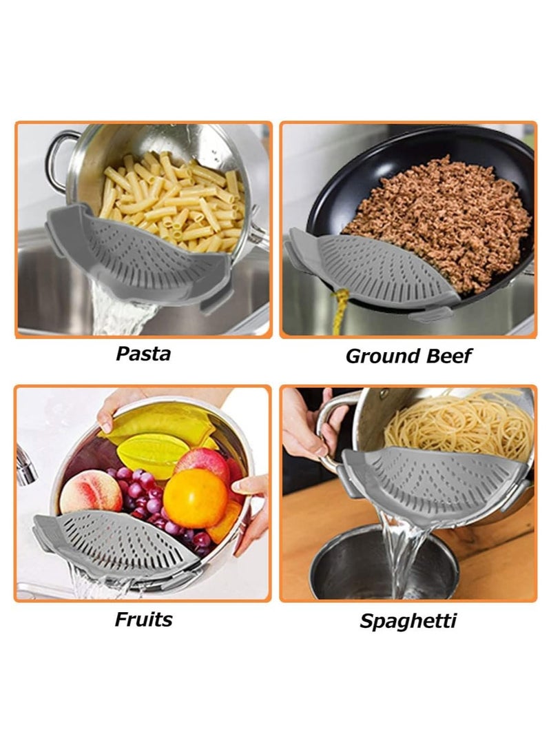 Clip on pot filter, silicone food filter, hands-free pot filter, clip on kitchen food filter, suitable for pasta, spaghetti, ground beef, suitable for all bowls and pots (gray)  - Image 4