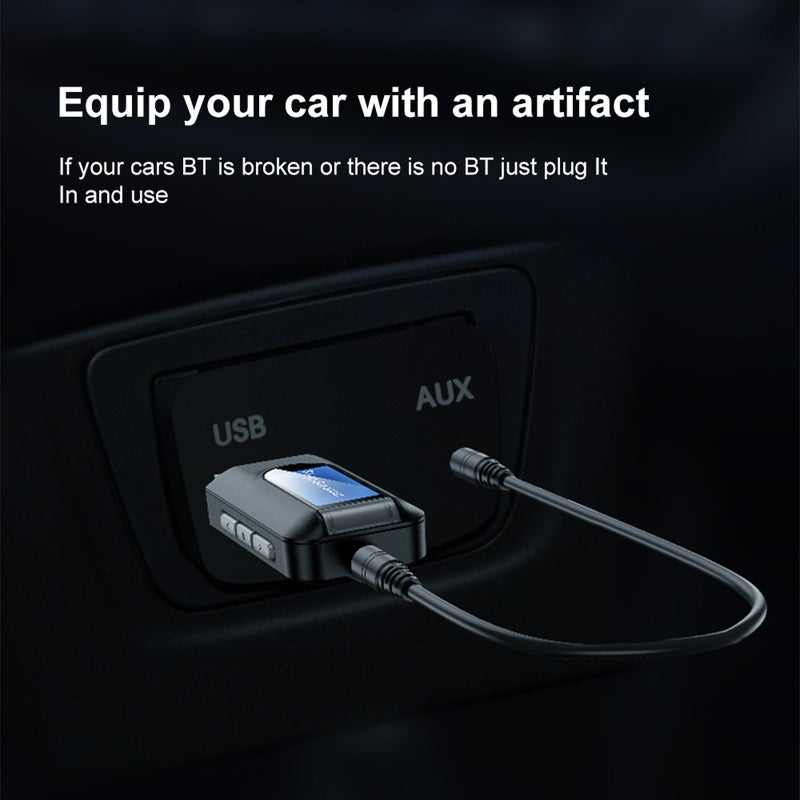 مُحول ومرسل بلوتوث USB 5.0 2 في 1 مع شاشة LCD ومصدر أصوات ستيريو AUX 3.5 مم كمُحول لاسلكي لأجهزة الكمبيوتر والتلفزيون والسيارة والسماعات - Image 3