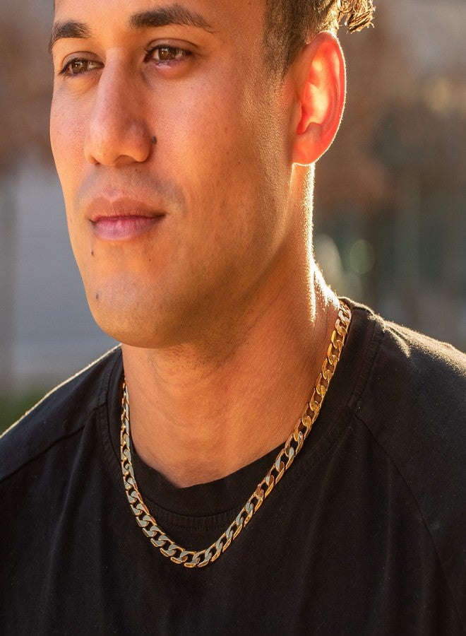 LIFETIME JEWELRY Beveled Cuban Link Curb Chain Necklaces 24k Real Gold Plated (3mm, 6mm & 9.5mm) (20 inches, 9.5mm, Gold) - Image 2