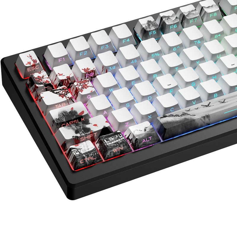 HITIME أغطية مفاتيح XVX PBT - أغطية مفاتيح مطبوعة من الجانب، أغطية مفاتيح مخصصة تتألق، مجموعة أغطية مفاتيح بتقنية صب الصبغة ولقطة مزدوجة، 128 مفتاح بتصميم شجرة الكرز لأغطية مفاتيح لوحات المفاتيح الميكانيكية، زهرة البرقوق - Image 1