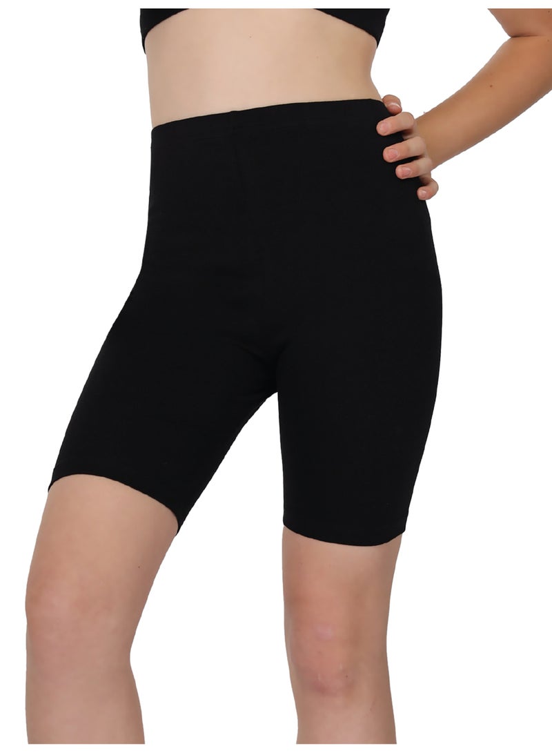 جولد كراون شورت قطني أساسي للبنات - أسود - Image 1