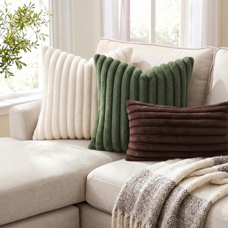 Pallene Faux Fur Plush Throw Pillow Covers 20x20 Set of 2, Luxury Soft Fluffy Striped Decorative Pillow Covers for Sofa, Couch, Living Room, Dark Brown - Image 5