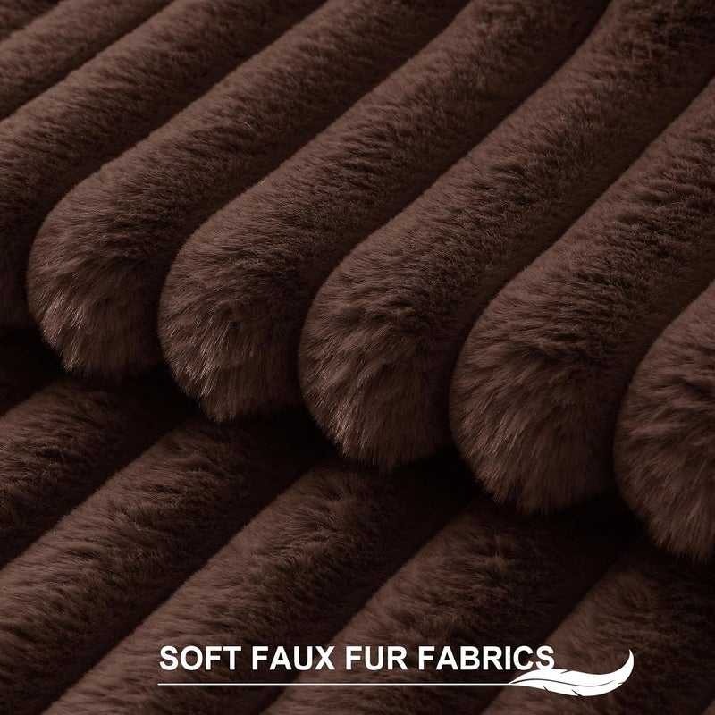 Pallene Faux Fur Plush Throw Pillow Covers 20x20 Set of 2, Luxury Soft Fluffy Striped Decorative Pillow Covers for Sofa, Couch, Living Room, Dark Brown - Image 2