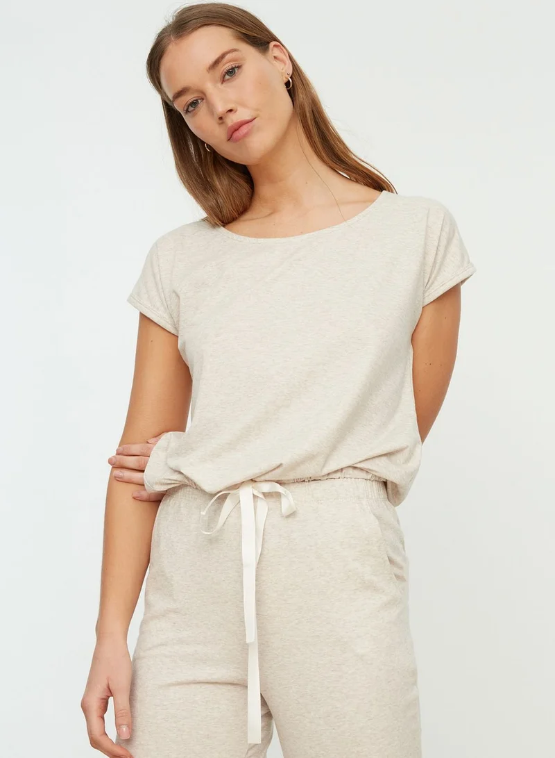 trendyol Round Neck Knitted Top & Pyjama Set