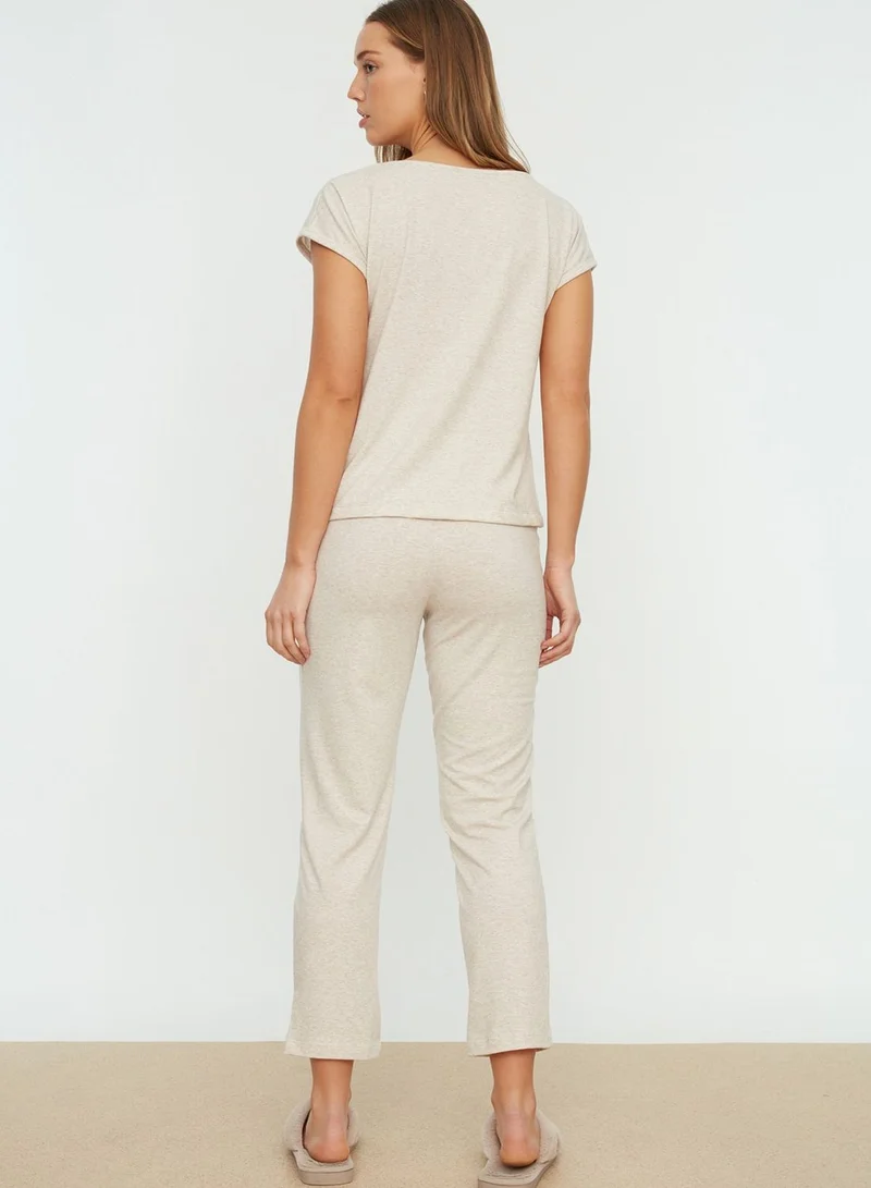 trendyol Round Neck Knitted Top & Pyjama Set