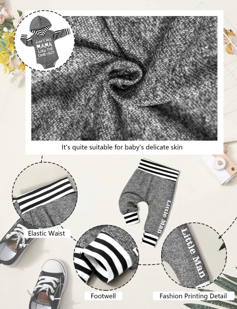 Fommy Newborn Boy Clothes Newborn Boy Outfits Letter Print Hoodies+Little Man Stripe Long Pants baby hospital outfit Outfit Baby Boy Coming Home Outfit 2PCS Outfits Set - Image 5