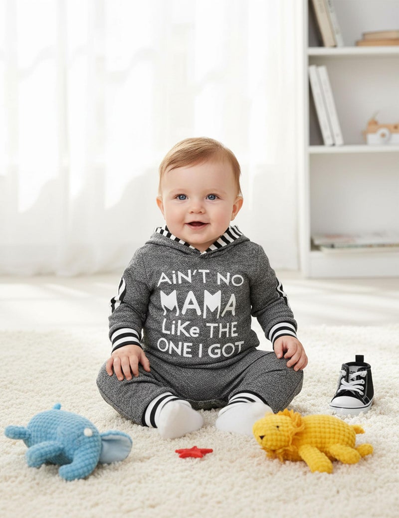 Fommy Newborn Boy Clothes Newborn Boy Outfits Letter Print Hoodies+Little Man Stripe Long Pants baby hospital outfit Outfit Baby Boy Coming Home Outfit 2PCS Outfits Set - Image 2