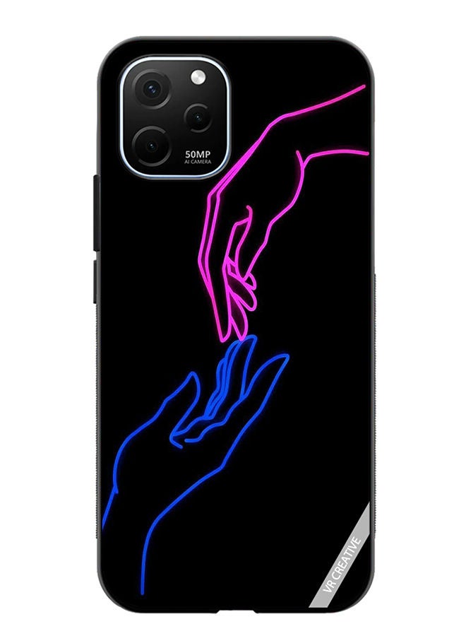 VR CREATIVE Protective Case Cover For Huawei Enjoy 50z Hands In Neon Lights Design Multicolour - Image 1