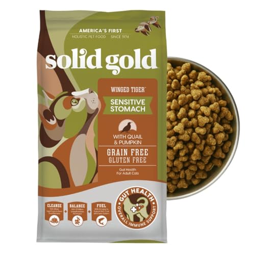 Solid Gold Sensitive Stomach Dry Cat Food - Grain Free & Gluten Free Sensitive Stomach Cat Food for Indoor Adult & Senior Cats - Dry Kibble for Cats w/Quail, Pumpkin & Probiotics for Gut Health - 6lb - Image 1