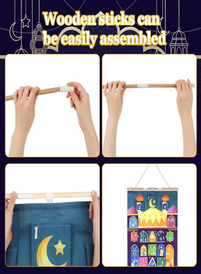 هواف تقويم رمضان من قماش هواف (العد التنازلي للعيد)، تقويم عد تنازلي للعيد والمساجد مع 30 جيبًا لتزيين جدران المنزل في رمضان المبارك، ديكور إسلامي، تقويم عيد الفطر - Image 4