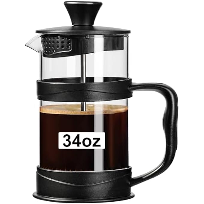 PARACITY French Press CoffeeTea Maker Camping CoffeeTea Press Of 304 Stainless Steel Filter And Heat Resistant Glass Cold Brew Coffee Maker 34 Oz For Travel Home GiftBlack - Image 1