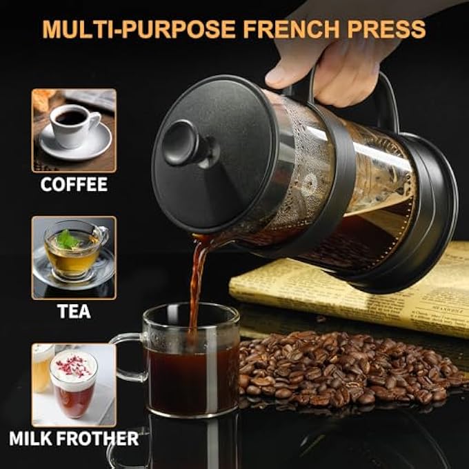 PARACITY French Press CoffeeTea Maker Camping CoffeeTea Press Of 304 Stainless Steel Filter And Heat Resistant Glass Cold Brew Coffee Maker 34 Oz For Travel Home GiftBlack - Image 4