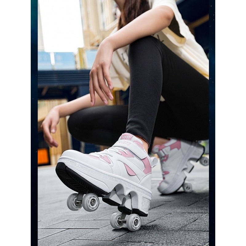 Children'S Heelys Shoes Invisible Four-Wheel One-Click Retractable Adult Heelys Roller Skates Boys And Girls Double Row Skates - Image 4