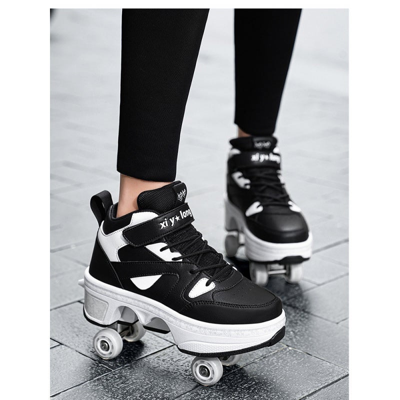 Children'S Heelys Shoes Invisible Four-Wheel One-Click Retractable Adult Heelys Roller Skates Boys And Girls Double Row Skates - Image 2