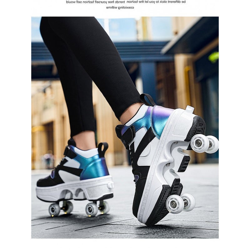 Children'S Heelys Shoes Invisible Four-Wheel One-Click Retractable Adult Heelys Roller Skates Boys And Girls Double Row Skates - Image 5