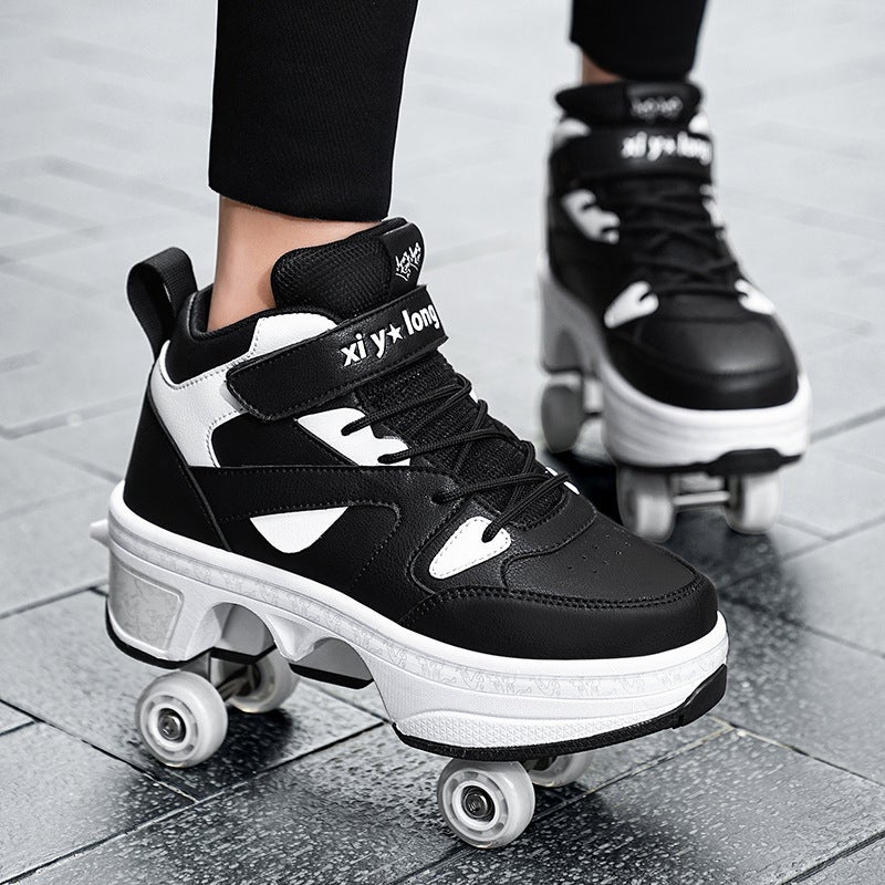 Children'S Heelys Shoes Invisible Four-Wheel One-Click Retractable Adult Heelys Roller Skates Boys And Girls Double Row Skates - Image 1