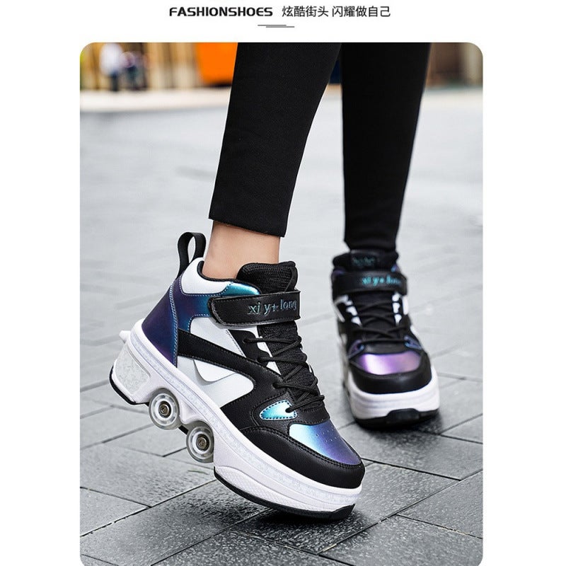 Children'S Heelys Shoes Invisible Four-Wheel One-Click Retractable Adult Heelys Roller Skates Boys And Girls Double Row Skates - Image 3