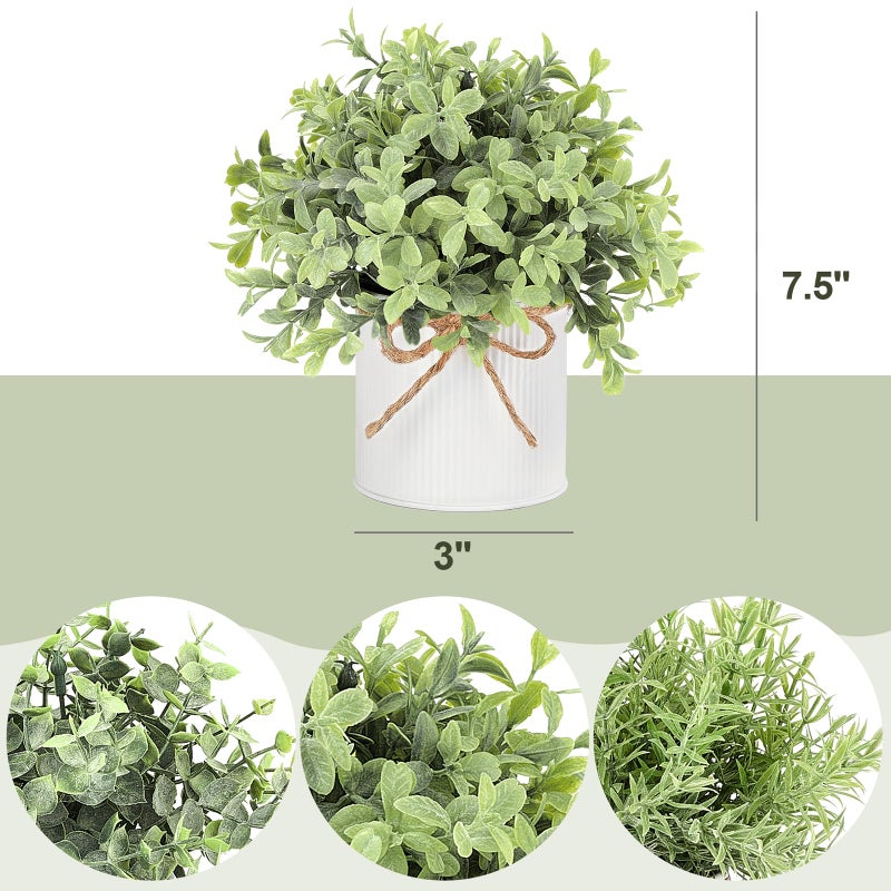 Mkono Fake Plants in Farmhouse Galvanized Metal Pots Table Centerpiece Rustic Home Decor, 3 Pack Potted Artificial Plants Faux Eucalyptus for Shelf Indoor Dining Room Office - Image 4