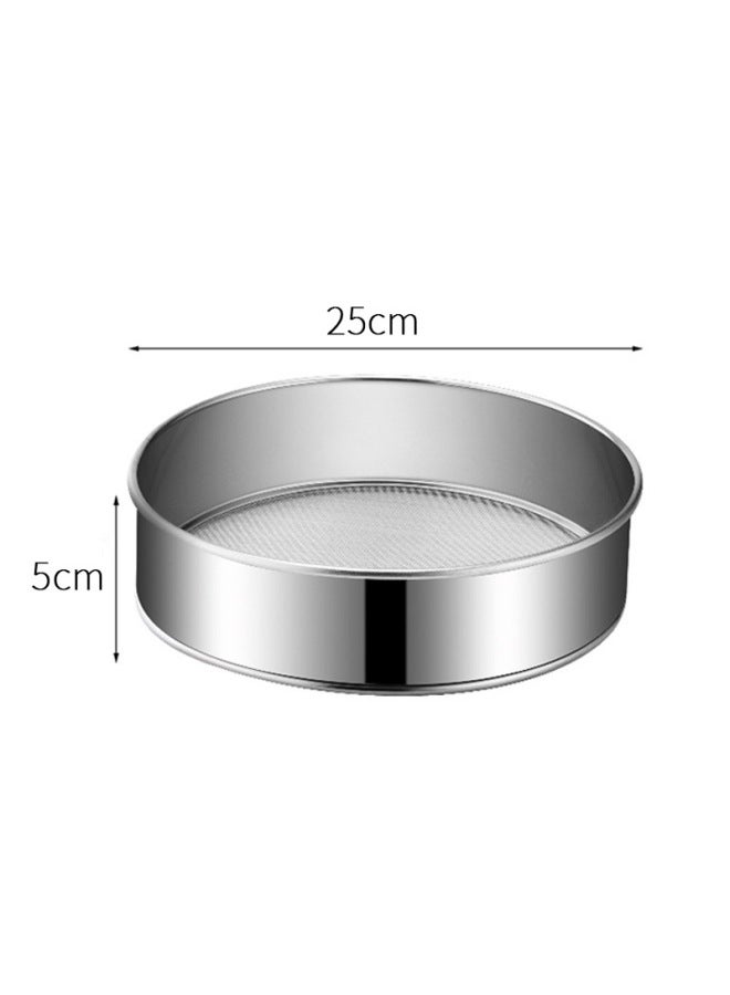 304 Stainless Steel 60 Mesh Round Flour Sieve Thickened Fine Mesh Filter Mesh Dense Hole Sugar Powder Screen Baking Tools-Specifications:25cm-Color:304 Circle 304 Mesh Belt Hook  - Image 1