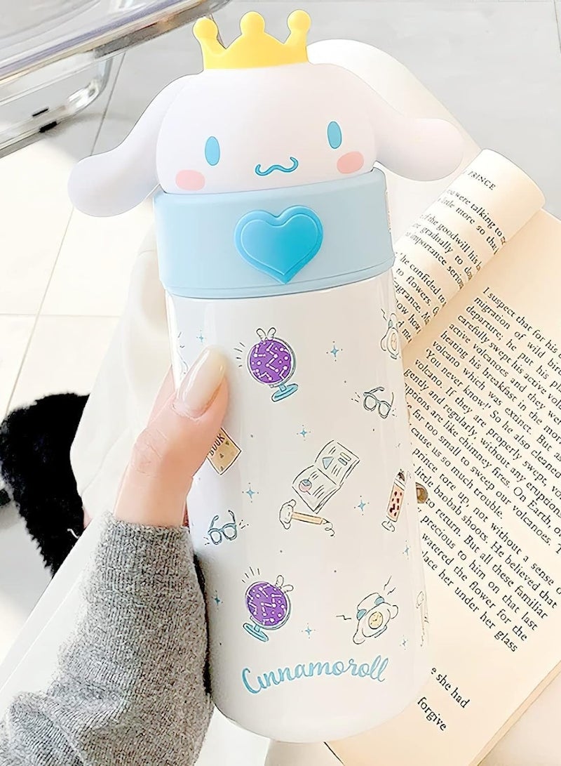 VUCATIN زجاجة ماء لطيفة، زجاجة ماء ترمس كرتونية، زجاجة ماء معزولة لطيفة، كوب ماء من الفولاذ المقاوم للصدأ للمشروبات الساخنة أو الباردة، كوب سفر رائع للمدرسة، للأولاد والبنات، 350 مل/12.3 أونصة (أبيض) - Image 3