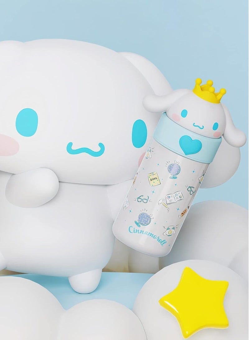 VUCATIN زجاجة ماء لطيفة، زجاجة ماء ترمس كرتونية، زجاجة ماء معزولة لطيفة، كوب ماء من الفولاذ المقاوم للصدأ للمشروبات الساخنة أو الباردة، كوب سفر رائع للمدرسة، للأولاد والبنات، 350 مل/12.3 أونصة (أبيض) - Image 2