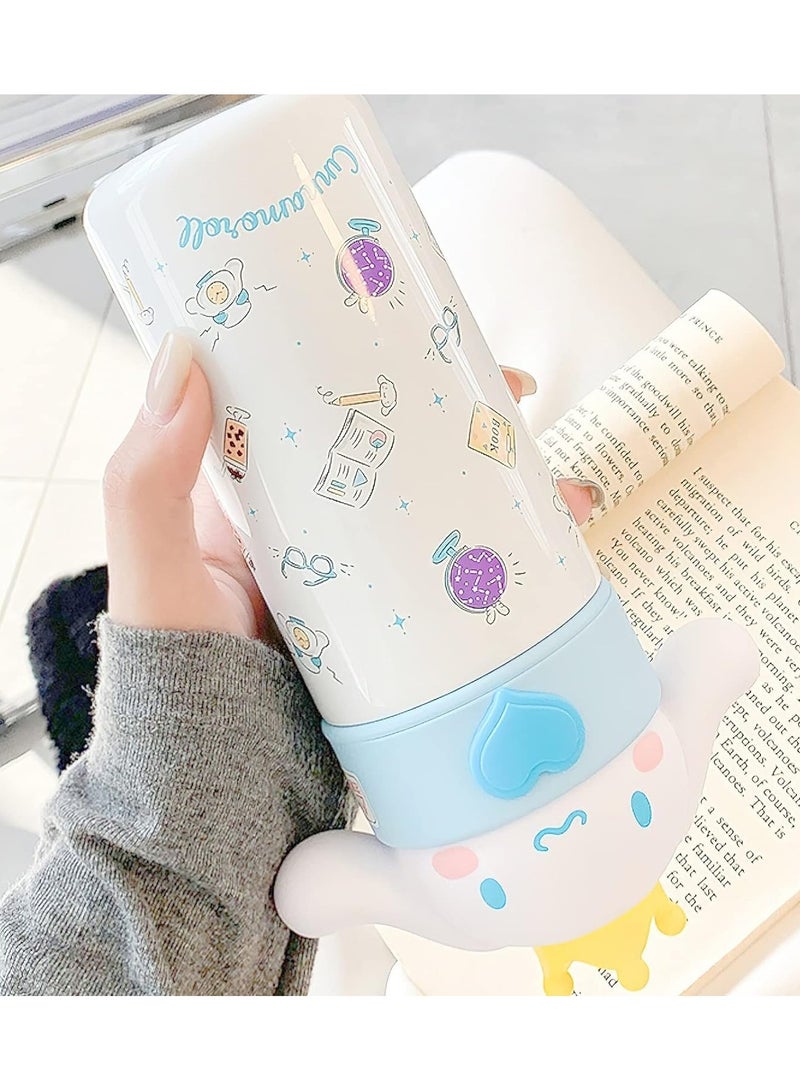 VUCATIN زجاجة ماء لطيفة، زجاجة ماء ترمس كرتونية، زجاجة ماء معزولة لطيفة، كوب ماء من الفولاذ المقاوم للصدأ للمشروبات الساخنة أو الباردة، كوب سفر رائع للمدرسة، للأولاد والبنات، 350 مل/12.3 أونصة (أبيض) - Image 4