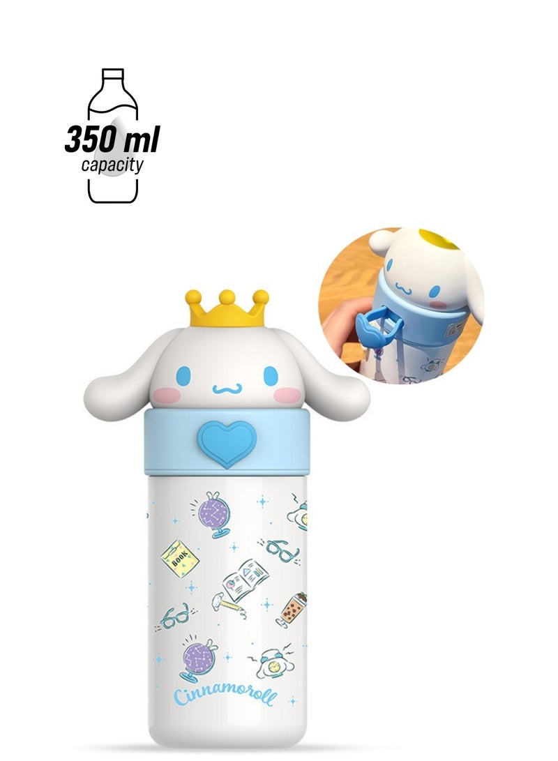 VUCATIN زجاجة ماء لطيفة، زجاجة ماء ترمس كرتونية، زجاجة ماء معزولة لطيفة، كوب ماء من الفولاذ المقاوم للصدأ للمشروبات الساخنة أو الباردة، كوب سفر رائع للمدرسة، للأولاد والبنات، 350 مل/12.3 أونصة (أبيض) - Image 1