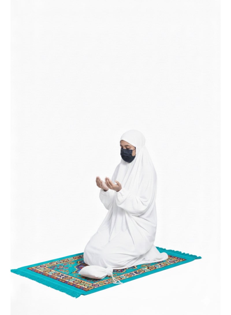 أمياي إسدال صلاة نسائي قطعة واحدة بأكمام طويلة - فستان صلاة إسلامي - ملابس صلاة للنساء - فستان نماز عباية للنساء - جلباب قطعة واحدة - مستلزمات العمرة للنساء - طقم صلاة باللون الأبيض - Image 4