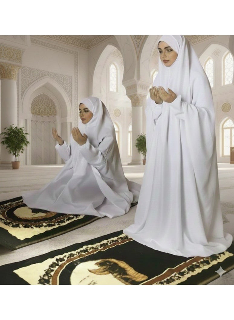 أمياي إسدال صلاة نسائي قطعة واحدة بأكمام طويلة - فستان صلاة إسلامي - ملابس صلاة للنساء - فستان نماز عباية للنساء - جلباب قطعة واحدة - مستلزمات العمرة للنساء - طقم صلاة باللون الأبيض - Image 1