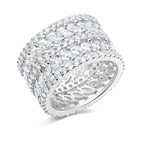 Gemsme 14K Gold Plated Marquise Cubic Zirconia Eternity Statment Ring for Women (5) - Image 1