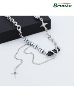 Breeze Women's black square stitching star necklace hip-hop chain  - Image 3