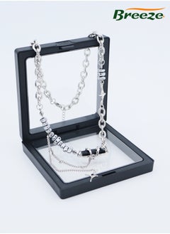 Breeze Women's black square stitching star necklace hip-hop chain  - Image 4