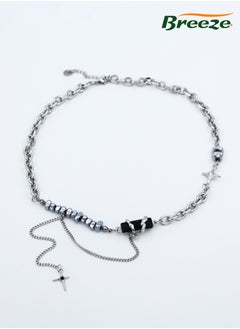 Breeze Women's black square stitching star necklace hip-hop chain  - Image 1