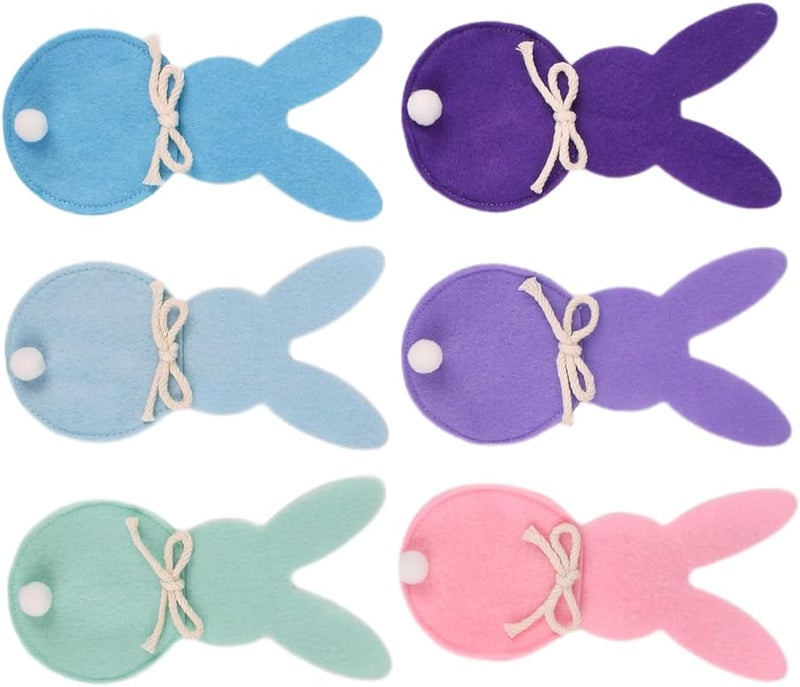 Colorful Rabbits Cutlery Holders Set Of 6 Easter Design Cloth Bag Dinnerware Pocket - Image 5